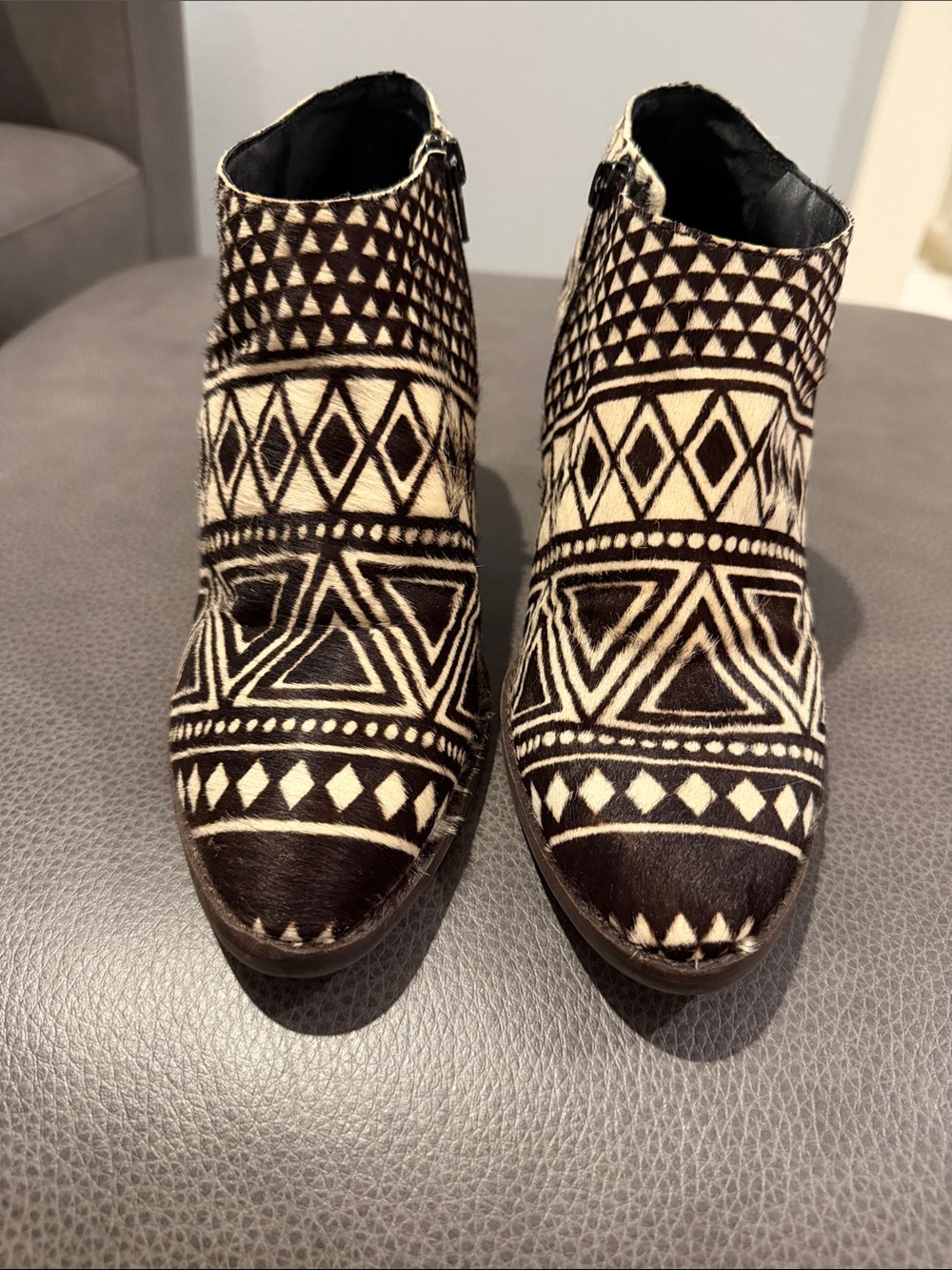 Lucky Brand Black and Cream Geometric Ankle Booties